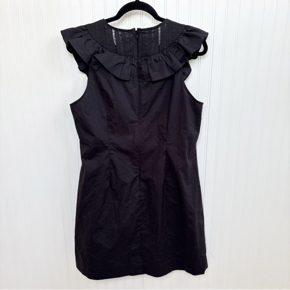 J. Crew G8385 Solid Black Sleeveless Ruffle Bib Neckline Shift Dress Size 14 - Picture 2 of 5